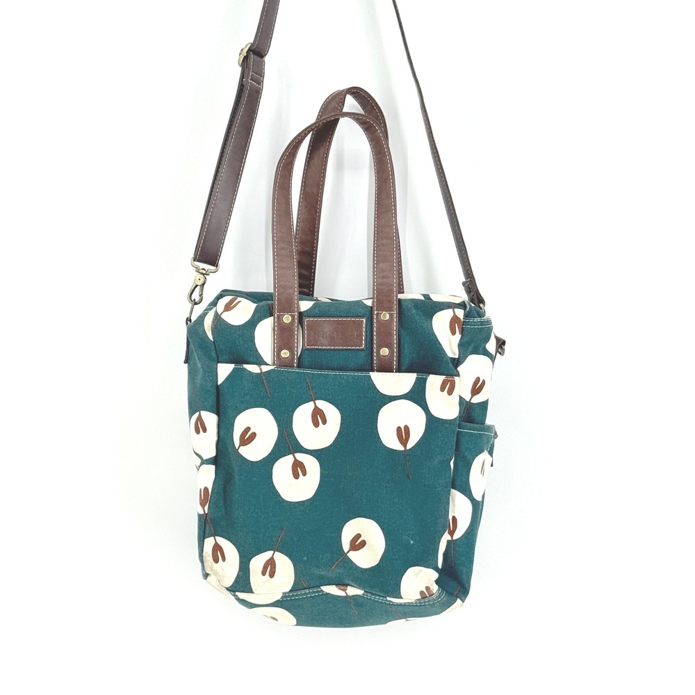 Maika Teal Festival Ginkgo Print Canvas Convertible Tote Crossbody Bag 13" Trave